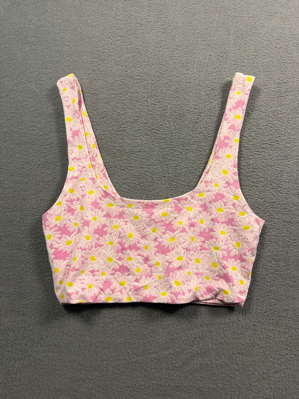 Zara Women's Pink White Daisy Floral Print Square Neck Sleeveless Crop Top M